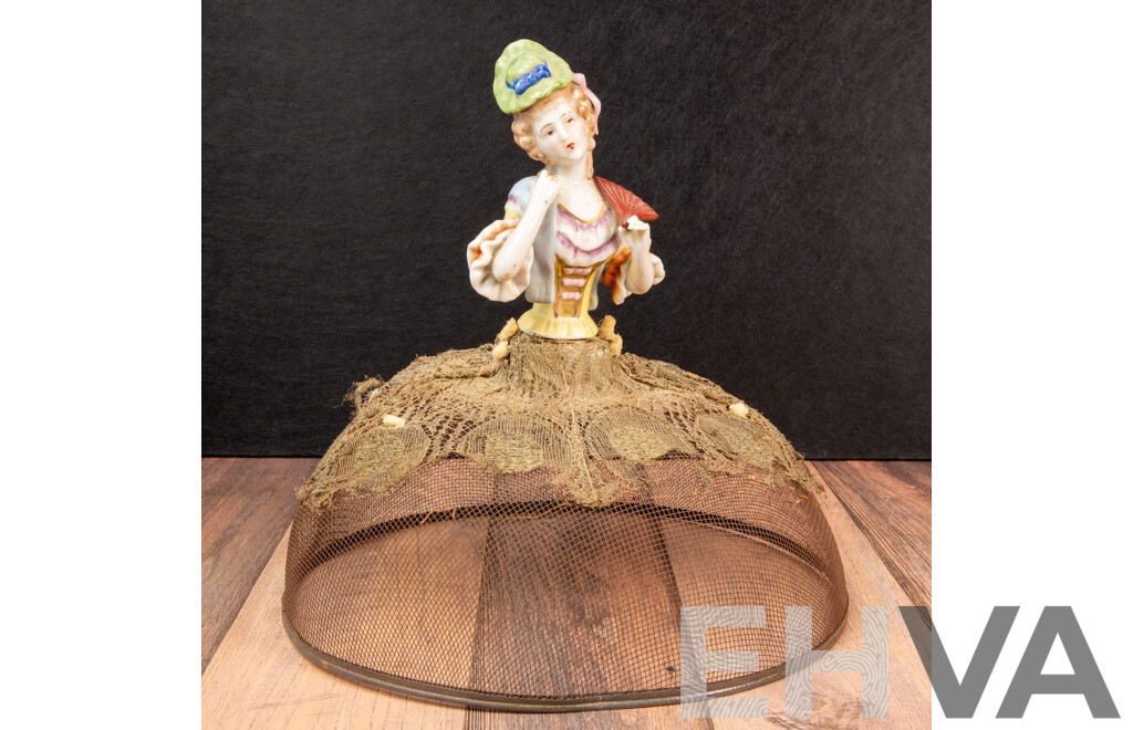Antique Large Porcelain Half Doll with Mesh Food Cover – Madame Pompadour