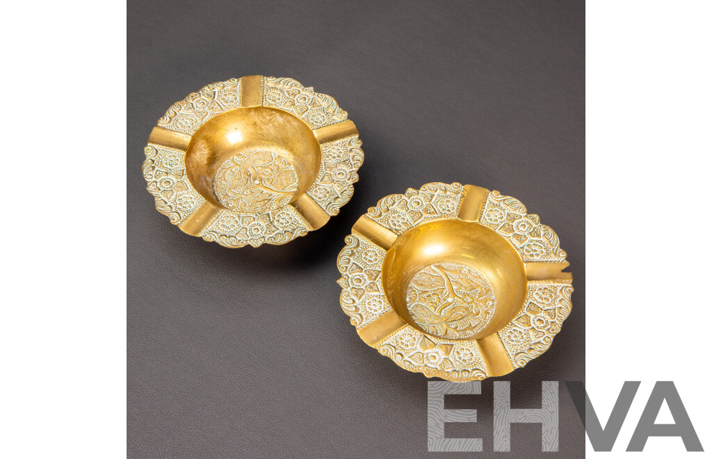 Pair of Vintage Brass Ashtrays with Oriental Design