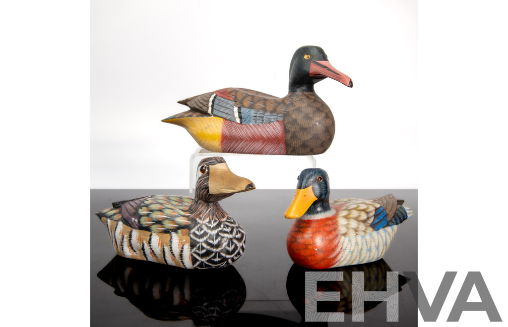 Collection of Hand-Carved and Hand-Painted Wooden Duck Decoys