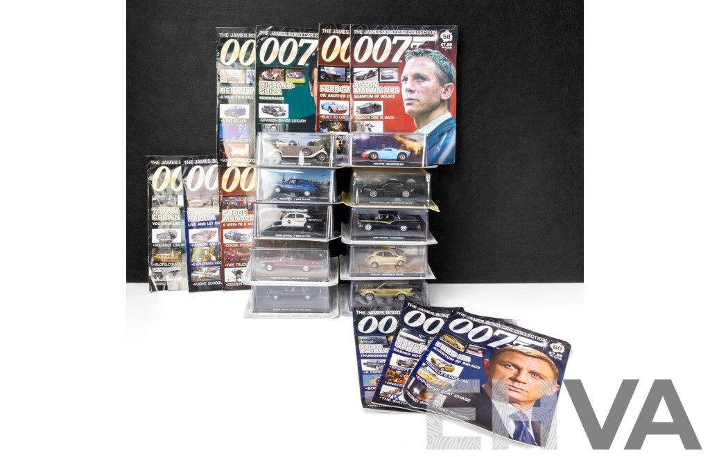 Collection of 10 James Bond Model Cars with Magazines
