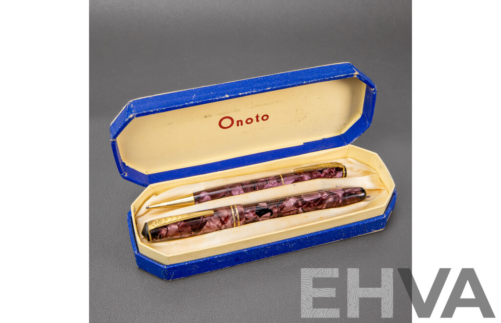 Vintage Onoto No 14 Fountain Pen and Pencil Set. Boxed. 14ct Nib