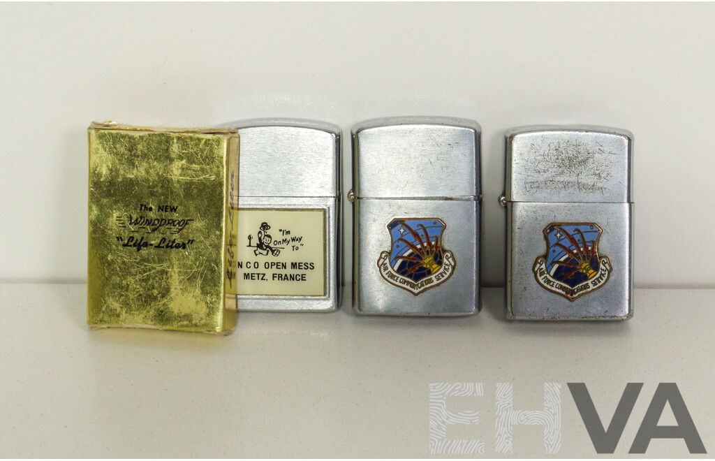Three Military Lighters by Life Liter & Vulcan Rare Collectible Late 1960s