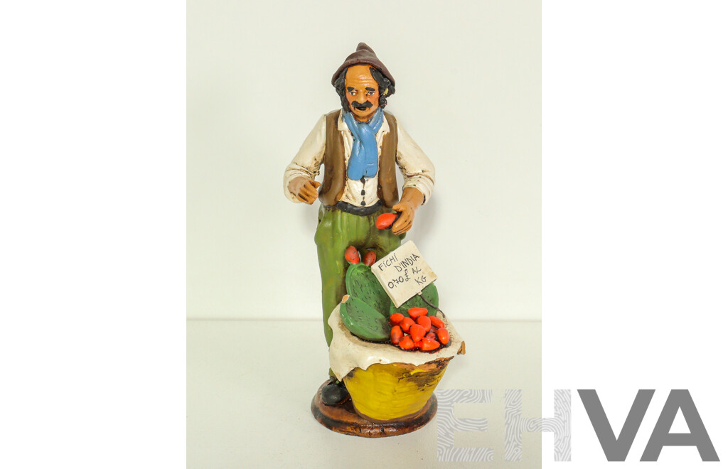 Vintage Hand Made Clay Statue of Italian Merchant
