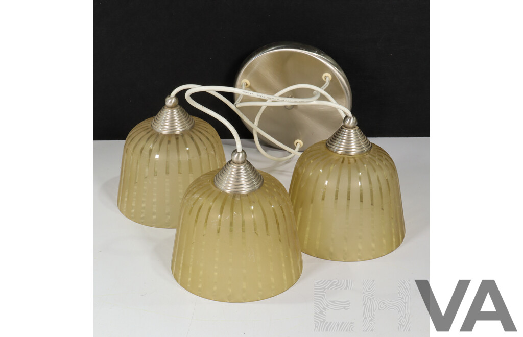 Retro Ceiling Light Fixture Featuring Three Pendant Lights with Caramel-tinted Glass Shades