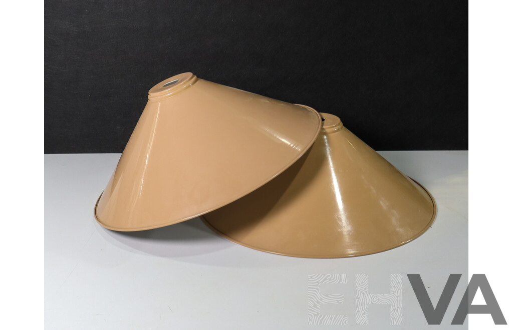 Pair of Light Taupe Enamel Light Shades with White Interior Designed by Wendy Jones Surface Wear
