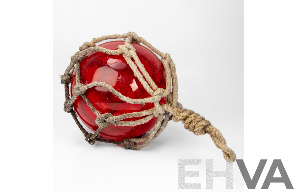 Vintage Rope Bound Hand-Blown Red Glass Fishing Float