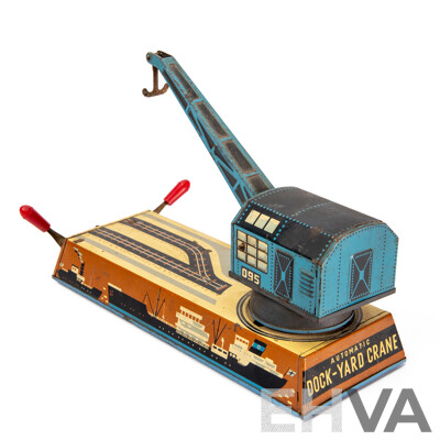 Vintage Hans Biller Automatic Dock Yard Crane Wind-Up Toy, West Germany, 1950s
