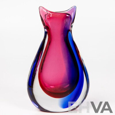 Luigi Onesto for Oball Murano Sommerso Vase Signed, Pink and Cobalt