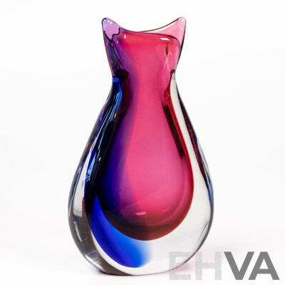Luigi Onesto for Oball Murano Sommerso Vase Signed, Pink and Cobalt
