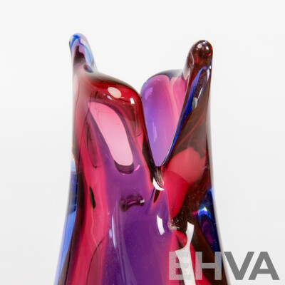 Luigi Onesto for Oball Murano Sommerso Vase Signed, Pink and Cobalt