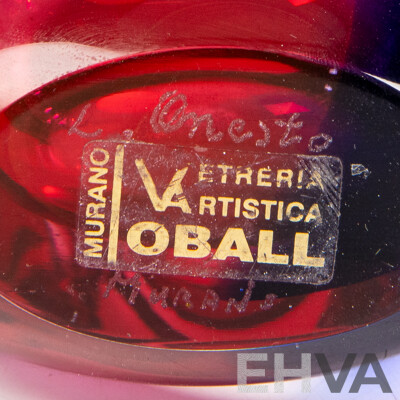 Luigi Onesto for Oball Murano Sommerso Vase Signed, Pink and Cobalt