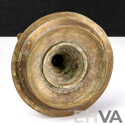 Antique Brass Hindu Temple Hanging Diya Vilakk Oil Wick Lamp with Chain