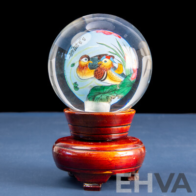 Inside-Painted Peking Glass Globe on Stand