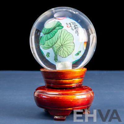 Inside-Painted Peking Glass Globe on Stand