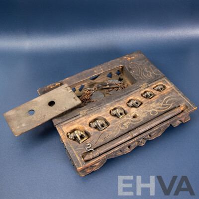 Antique Burmese Opium Scales with Rare Elephant-Form Weights in Hand-Carved Decorated Box  c.1900