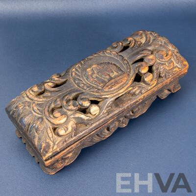 Antique Burmese Opium Scales with Rare Elephant-Form Weights in Hand-Carved Decorated Box  c.1900