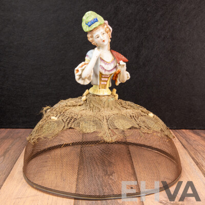 Antique Large Porcelain Half Doll with Mesh Food Cover – Madame Pompadour