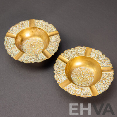 Pair of Vintage Brass Ashtrays with Oriental Design