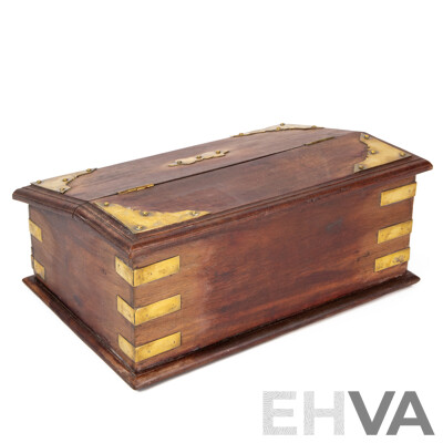 Indian Timber Writing Box with Brass Fittings and Drawer