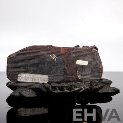 Hardstone Carving of Sow with Piglets on Ebonised Wood Stand