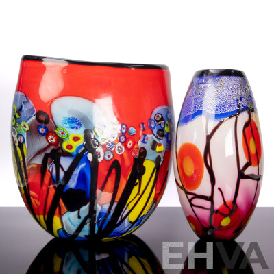 Two Stunning Large Studio Art Glass Vases