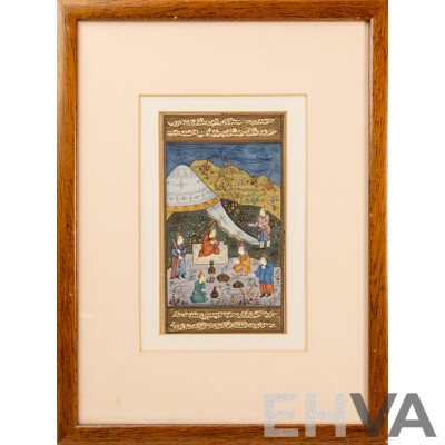 Persian Original Painting in Khatam Kari Inlaid Marquetry Frame