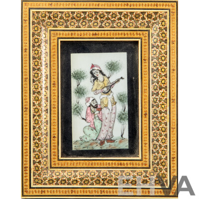 Antique Indo-Persian Mughal Art Gouache Painting with Calligraphy