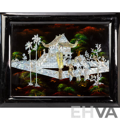 Pair of Vintage Asian Artworks with Mother-of-Pearl Inlay