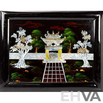 Pair of Vintage Asian Artworks with Mother-of-Pearl Inlay