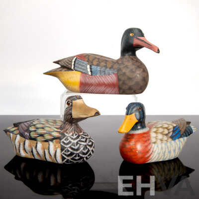 Collection of Hand-Carved and Hand-Painted Wooden Duck Decoys