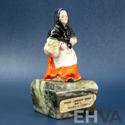 Vintage Irish 'Old Woman' Figurine on Connemara Marble Base
