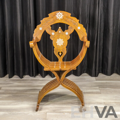 Syrian Savonarola Style Chair with Mother of Pearl Inlay
