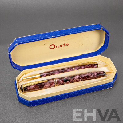 Vintage Onoto No 14 Fountain Pen and Pencil Set. Boxed. 14ct Nib