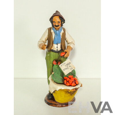 Vintage Hand Made Clay Statue of Italian Merchant