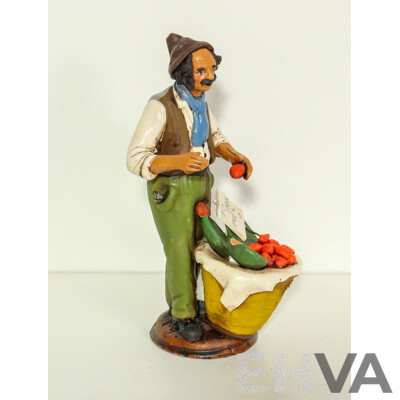 Vintage Hand Made Clay Statue of Italian Merchant