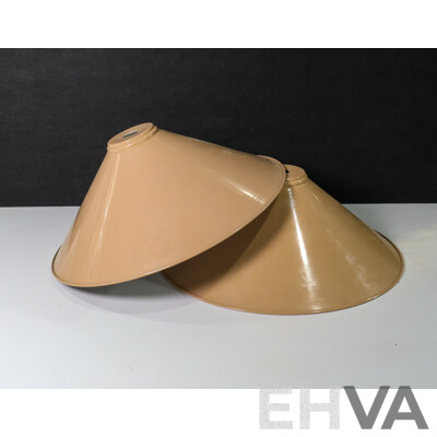 Pair of Light Taupe Enamel Light Shades with White Interior Designed by Wendy Jones Surface Wear