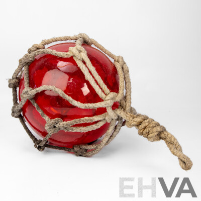 Vintage Rope Bound Hand-Blown Red Glass Fishing Float