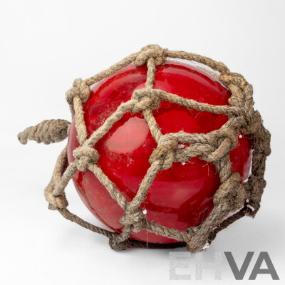Vintage Rope Bound Hand-Blown Red Glass Fishing Float