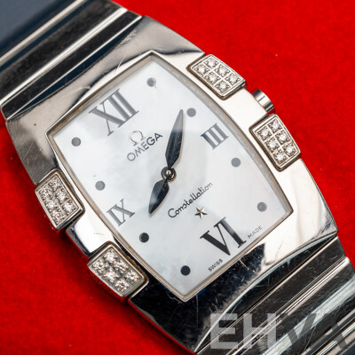 Omega Constellation Quadrella Ladies Watch Stainless Steel Diamond Bezel Mother-of-Pearl Dial C.2005 Box & Papers