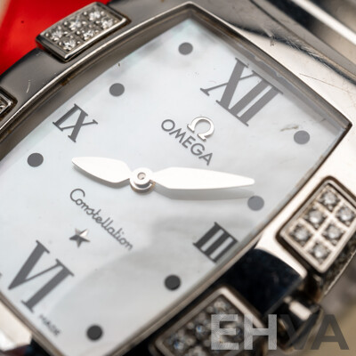 Omega Constellation Quadrella Ladies Watch Stainless Steel Diamond Bezel Mother-of-Pearl Dial C.2005 Box & Papers