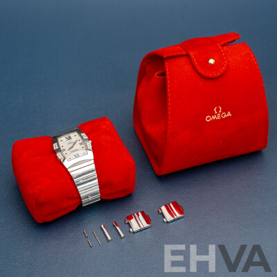 Omega Constellation Quadrella Ladies Watch Stainless Steel Diamond Bezel Mother-of-Pearl Dial C.2005 Box & Papers