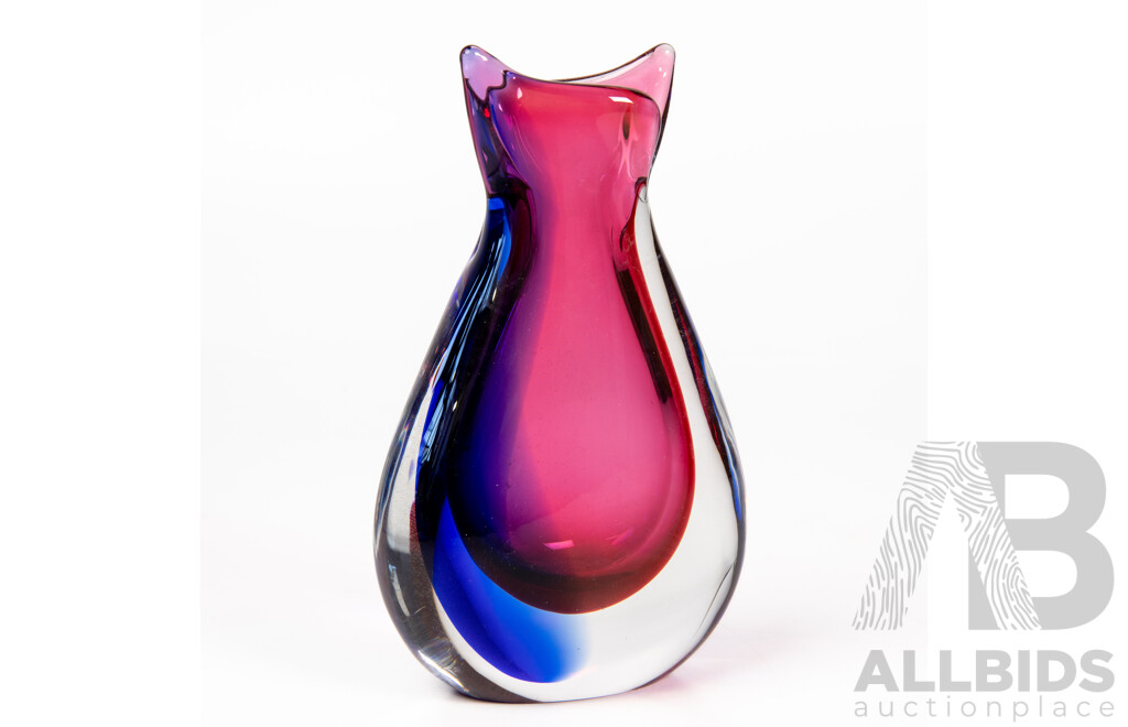Luigi Onesto for Oball Murano Sommerso Vase Signed, Pink and Cobalt