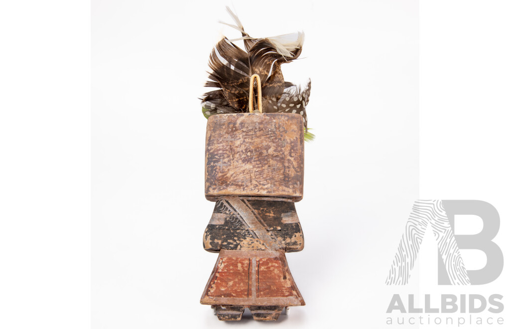 Greg Lomayesva Native American Kachina Doll, Hand Painted Timber with Feathers, 15 X 8 Cm, Provenance Art House Gallery Sydney