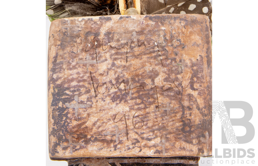 Greg Lomayesva Native American Kachina Doll, Hand Painted Timber with Feathers, 15 X 8 Cm, Provenance Art House Gallery Sydney