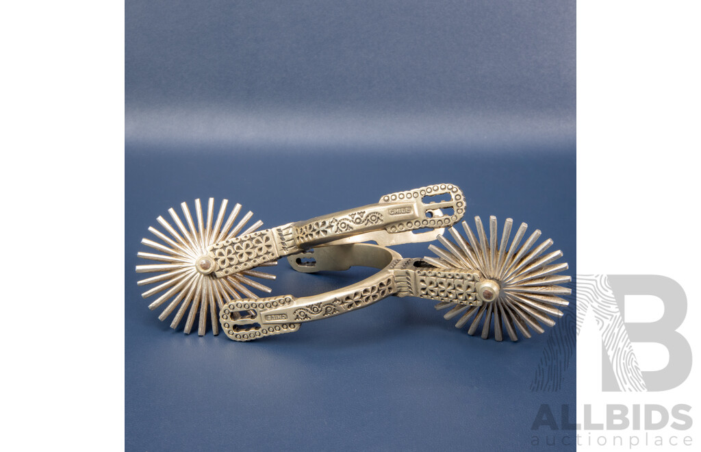 Stunning Pair of Sterling Silver Chilean Huaso Spurs