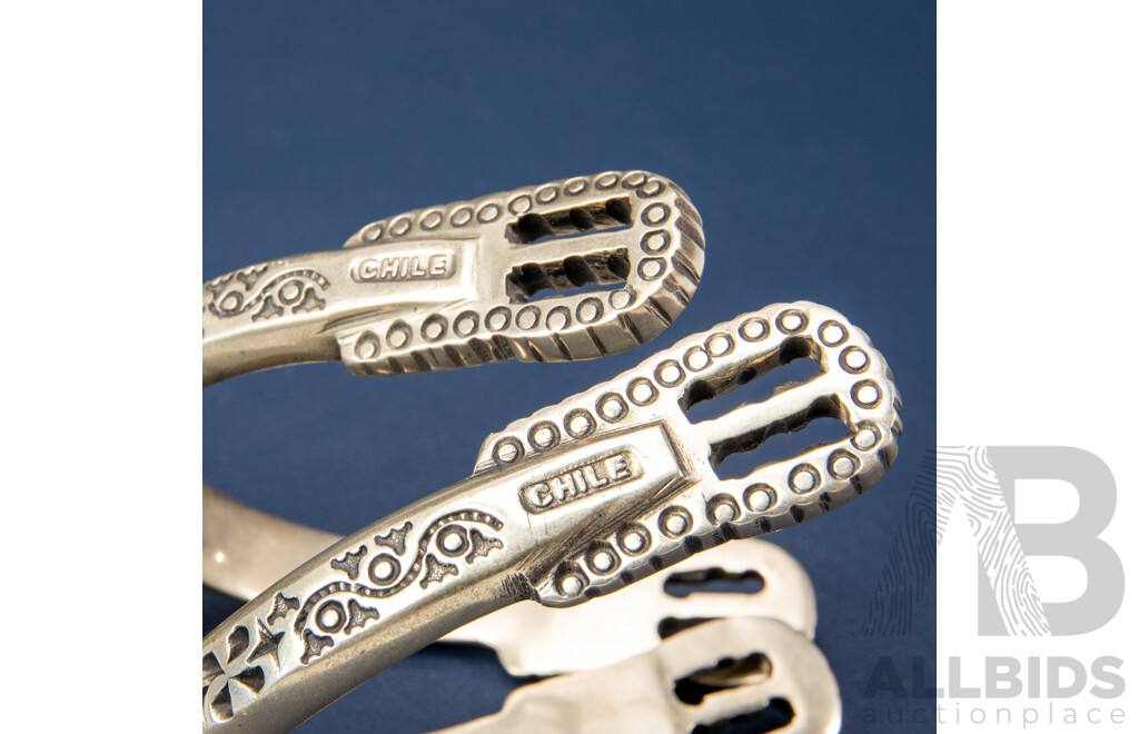 Stunning Pair of Sterling Silver Chilean Huaso Spurs
