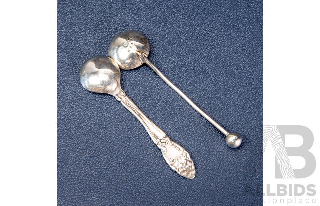 Antique James Dodsworth Sterling Silver Pierced Bowl, Chester 1894, Paired with Two Antique Miniature Salt or Mustard Spoons