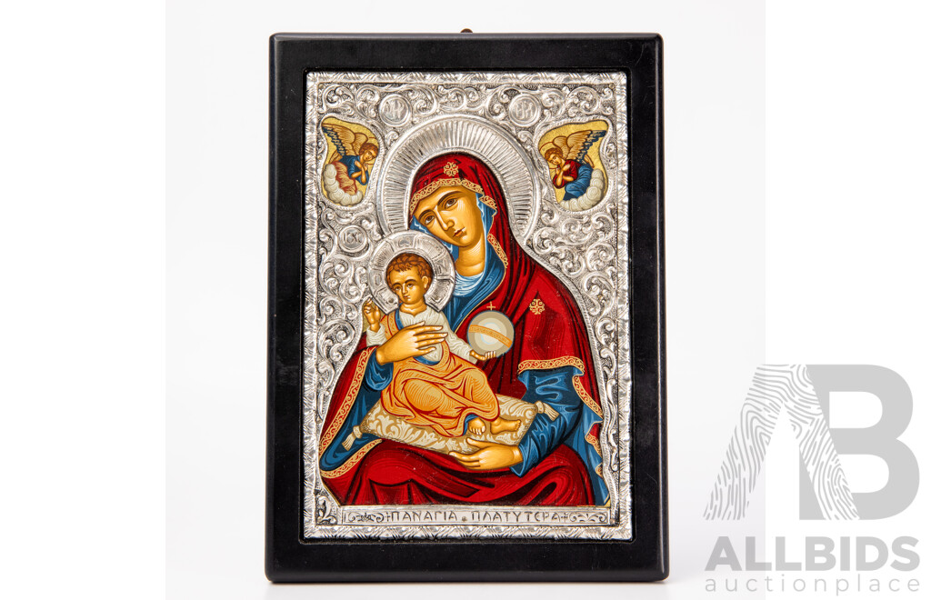Stunning Byzantine Panagia Platytera Sterling Silver (.950) Religious Icon