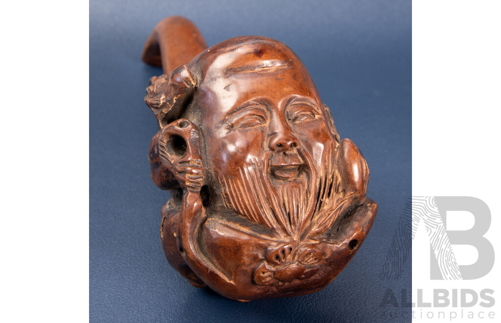 Antique Clay African Pipe and Chinese Carved Wooden Pipe