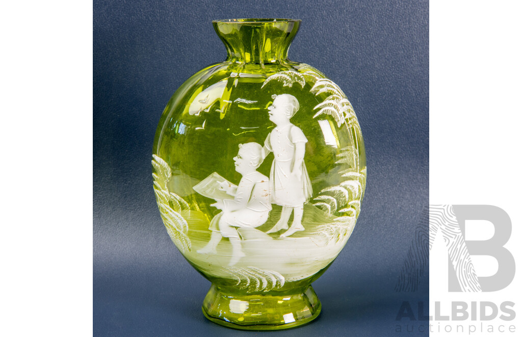 Victorian Mary Gregory Vase and Victorian Satin Finish Art Glass Vase